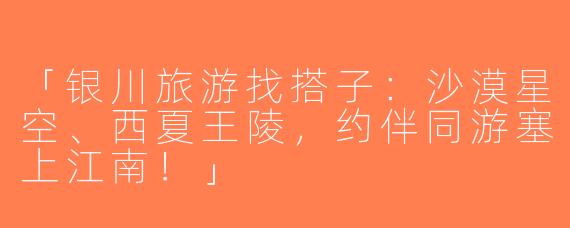 「银川旅游找搭子：沙漠星空、西夏王陵，约伴同游塞上江南！」