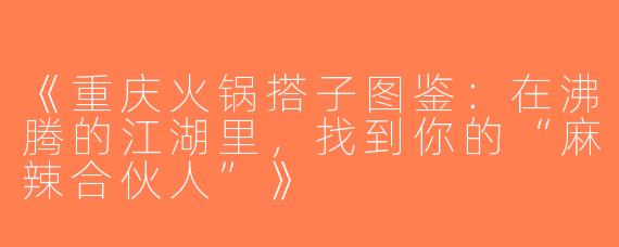 《重庆火锅搭子图鉴：在沸腾的江湖里，找到你的“麻辣合伙人”》