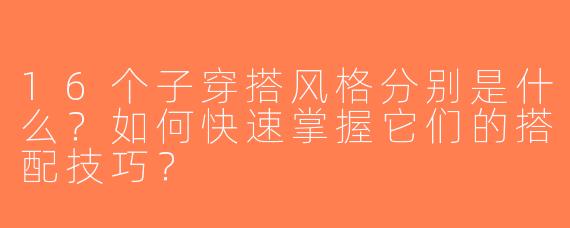 16个子穿搭风格分别是什么？如何快速掌握它们的搭配技巧？