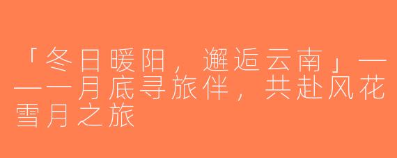 「冬日暖阳，邂逅云南」——一月底寻旅伴，共赴风花雪月之旅