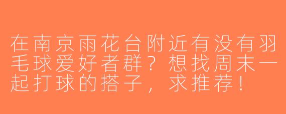 在南京雨花台附近有没有羽毛球爱好者群？想找周末一起打球的搭子，求推荐！