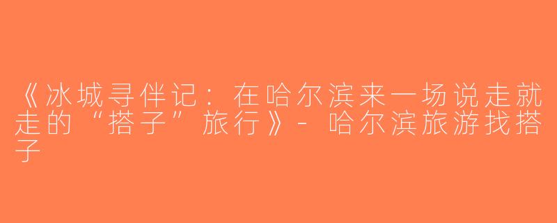 《冰城寻伴记：在哈尔滨来一场说走就走的“搭子”旅行》-哈尔滨旅游找搭子