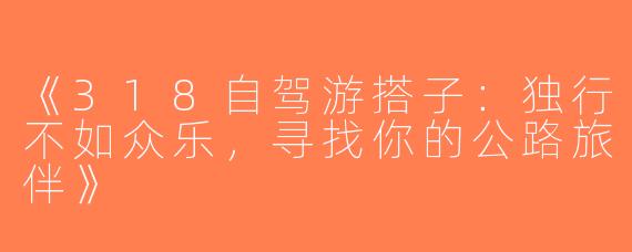 《318自驾游搭子：独行不如众乐，寻找你的公路旅伴》