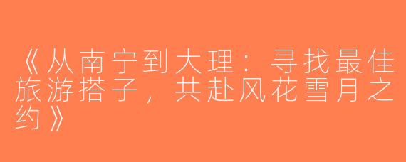 《从南宁到大理：寻找最佳旅游搭子，共赴风花雪月之约》