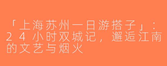「上海苏州一日游搭子」：24小时双城记，邂逅江南的文艺与烟火
