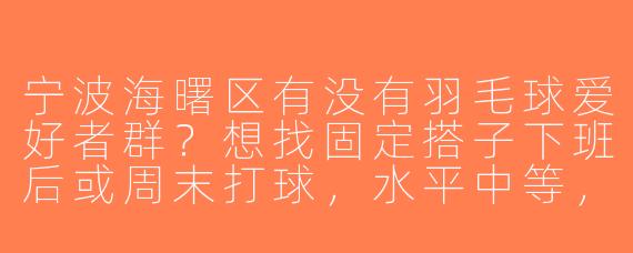 宁波海曙区有没有羽毛球爱好者群？想找固定搭子下班后或周末打球，水平中等，求推荐或组队！