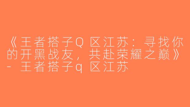 《王者搭子Q区江苏：寻找你的开黑战友，共赴荣耀之巅》-王者搭子q区江苏