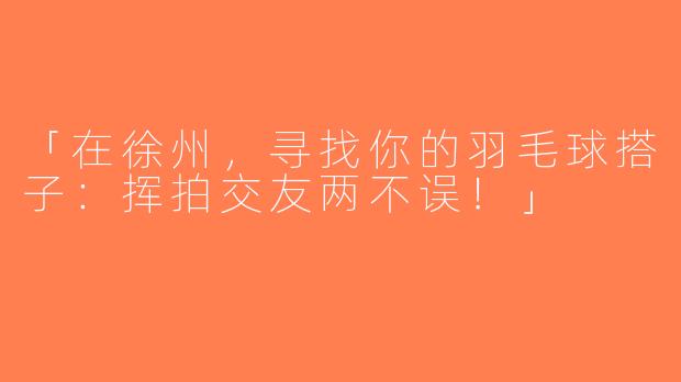「在徐州，寻找你的羽毛球搭子：挥拍交友两不误！」