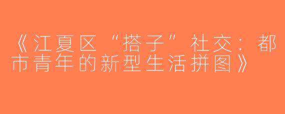 《江夏区“搭子”社交：都市青年的新型生活拼图》