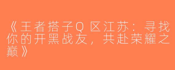 《王者搭子Q区江苏：寻找你的开黑战友，共赴荣耀之巅》
