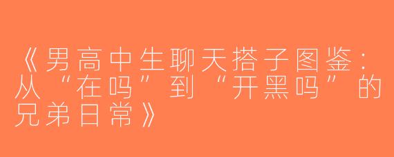 《男高中生聊天搭子图鉴：从“在吗”到“开黑吗”的兄弟日常》
