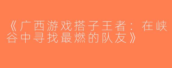 《广西游戏搭子王者：在峡谷中寻找最燃的队友》