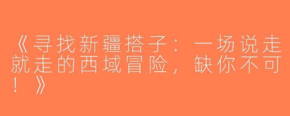 《寻找新疆搭子：一场说走就走的西域冒险，缺你不可！》