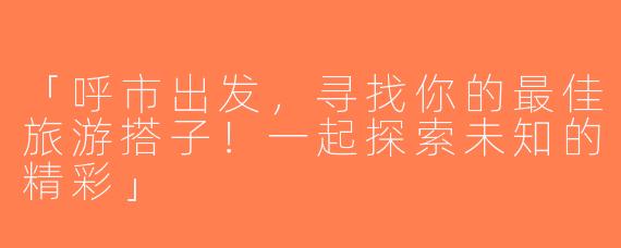 「呼市出发，寻找你的最佳旅游搭子！一起探索未知的精彩」