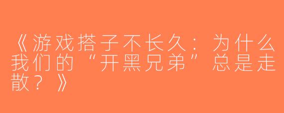 《游戏搭子不长久：为什么我们的“开黑兄弟”总是走散？》