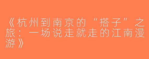 《杭州到南京的“搭子”之旅：一场说走就走的江南漫游》