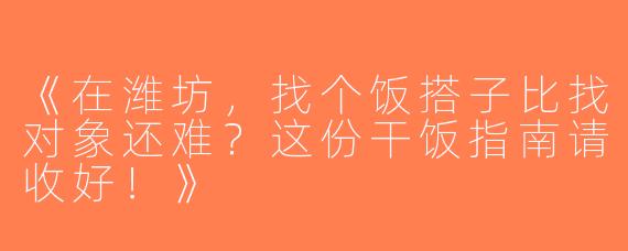 《在潍坊，找个饭搭子比找对象还难？这份干饭指南请收好！》