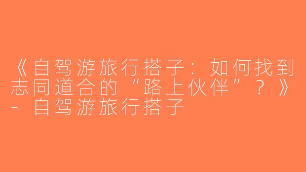 《自驾游旅行搭子：如何找到志同道合的“路上伙伴”？》-自驾游旅行搭子