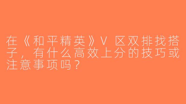 在《和平精英》V区双排找搭子，有什么高效上分的技巧或注意事项吗？