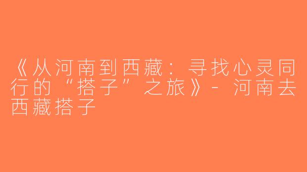 《从河南到西藏：寻找心灵同行的“搭子”之旅》-河南去西藏搭子