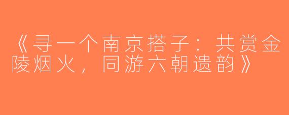 《寻一个南京搭子：共赏金陵烟火，同游六朝遗韵》
