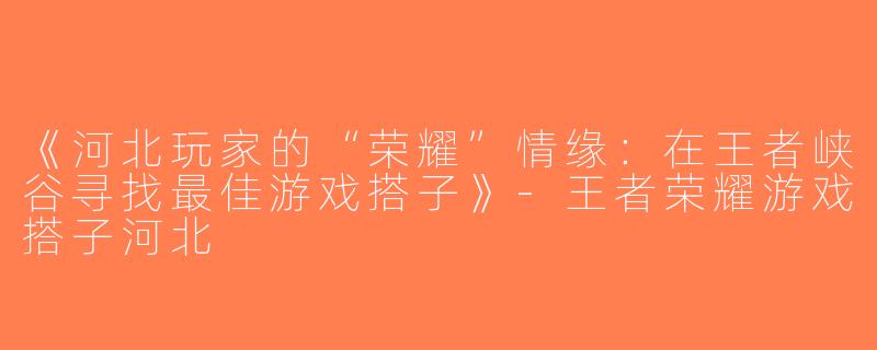 《河北玩家的“荣耀”情缘：在王者峡谷寻找最佳游戏搭子》-王者荣耀游戏搭子河北