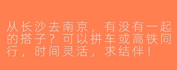 从长沙去南京，有没有一起的搭子？可以拼车或高铁同行，时间灵活，求结伴！