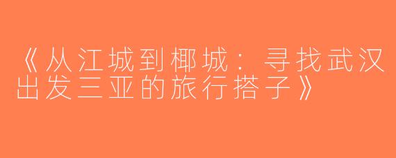 《从江城到椰城：寻找武汉出发三亚的旅行搭子》