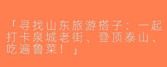 「寻找山东旅游搭子：一起打卡泉城老街、登顶泰山、吃遍鲁菜！」