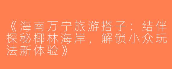 《海南万宁旅游搭子：结伴探秘椰林海岸，解锁小众玩法新体验》