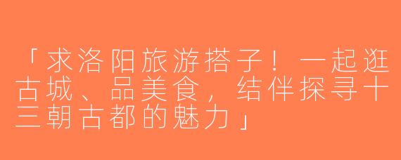 「求洛阳旅游搭子！一起逛古城、品美食，结伴探寻十三朝古都的魅力」