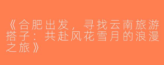 《合肥出发，寻找云南旅游搭子：共赴风花雪月的浪漫之旅》
