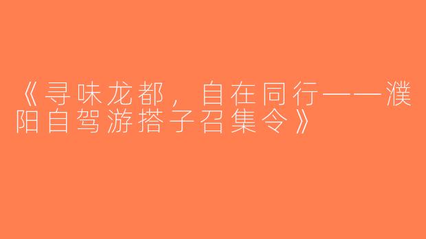 《寻味龙都，自在同行——濮阳自驾游搭子召集令》