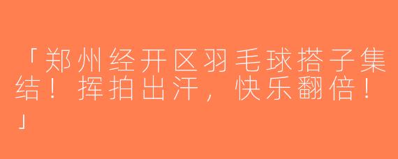 「郑州经开区羽毛球搭子集结！挥拍出汗，快乐翻倍！」
