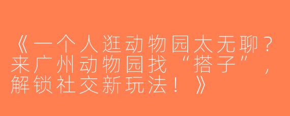 《一个人逛动物园太无聊？来广州动物园找“搭子”，解锁社交新玩法！》