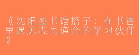 《沈阳图书馆搭子：在书香里遇见志同道合的学习伙伴》