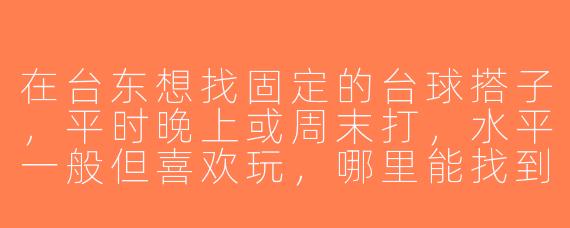 在台东想找固定的台球搭子，平时晚上或周末打，水平一般但喜欢玩，哪里能找到合适的球友？