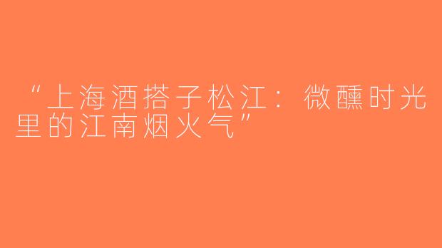 “上海酒搭子松江：微醺时光里的江南烟火气”