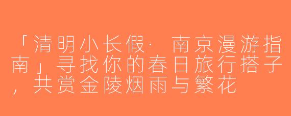 「清明小长假·南京漫游指南」寻找你的春日旅行搭子，共赏金陵烟雨与繁花