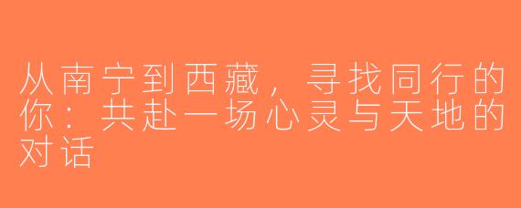 从南宁到西藏，寻找同行的你：共赴一场心灵与天地的对话