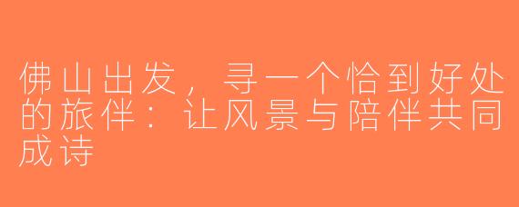 佛山出发，寻一个恰到好处的旅伴：让风景与陪伴共同成诗