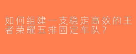 如何组建一支稳定高效的王者荣耀五排固定车队？