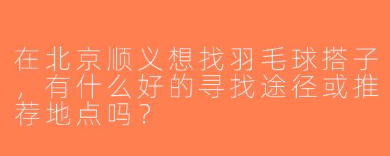 在北京顺义想找羽毛球搭子，有什么好的寻找途径或推荐地点吗？