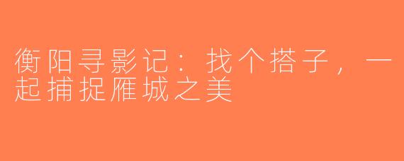 衡阳寻影记：找个搭子，一起捕捉雁城之美